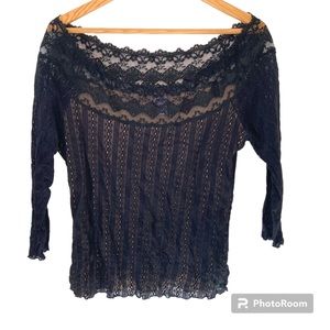 Hanky Panky Y2K Off the Shoulder Lace Top Black